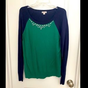 Color Block Sweater with Jeweled Details